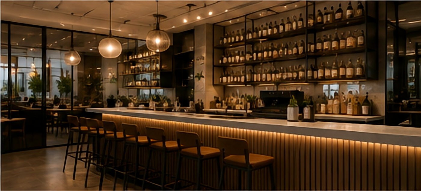 Completed hospitality bar interior