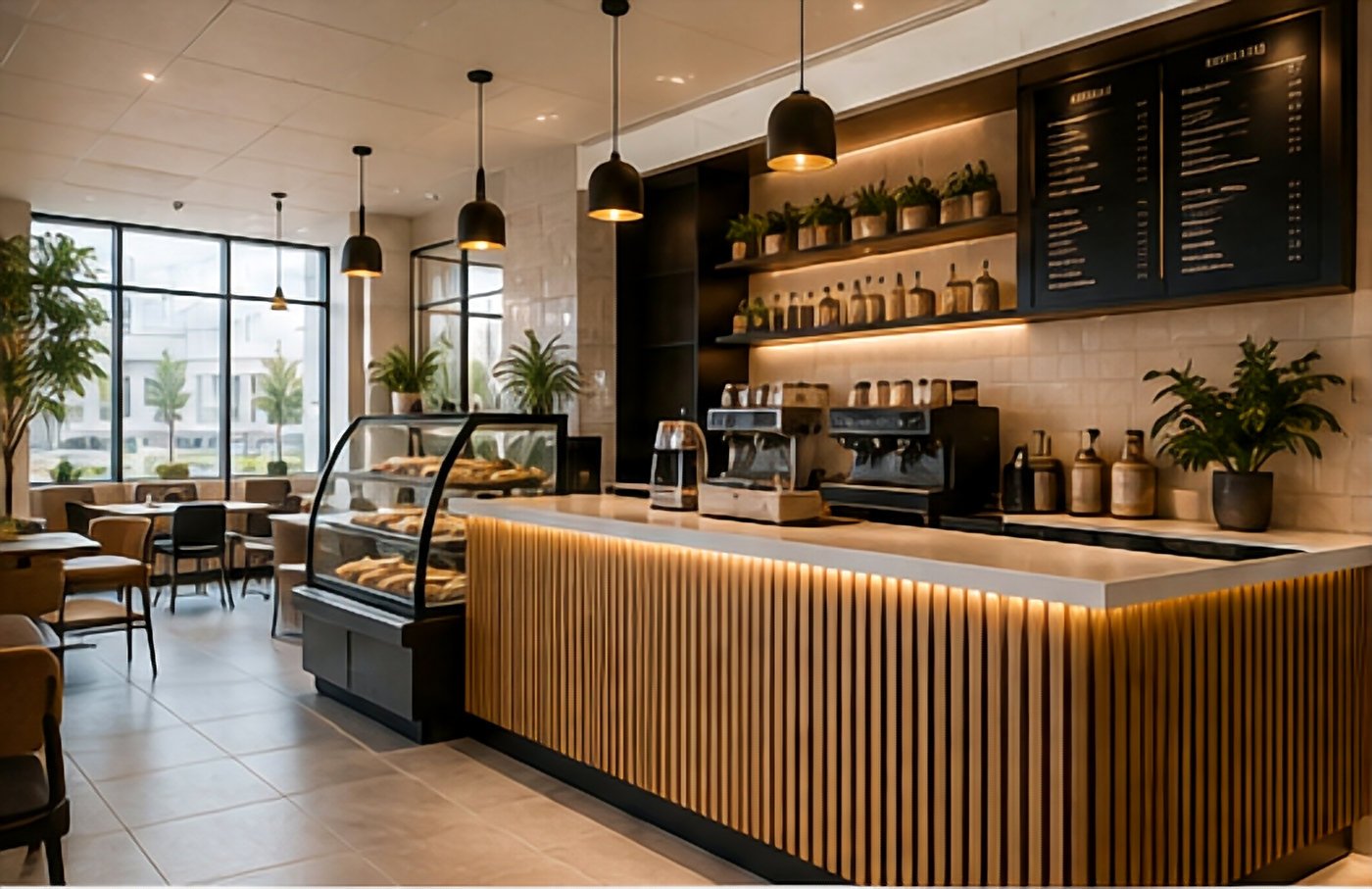 Premium restaurant interior with a finished service counter