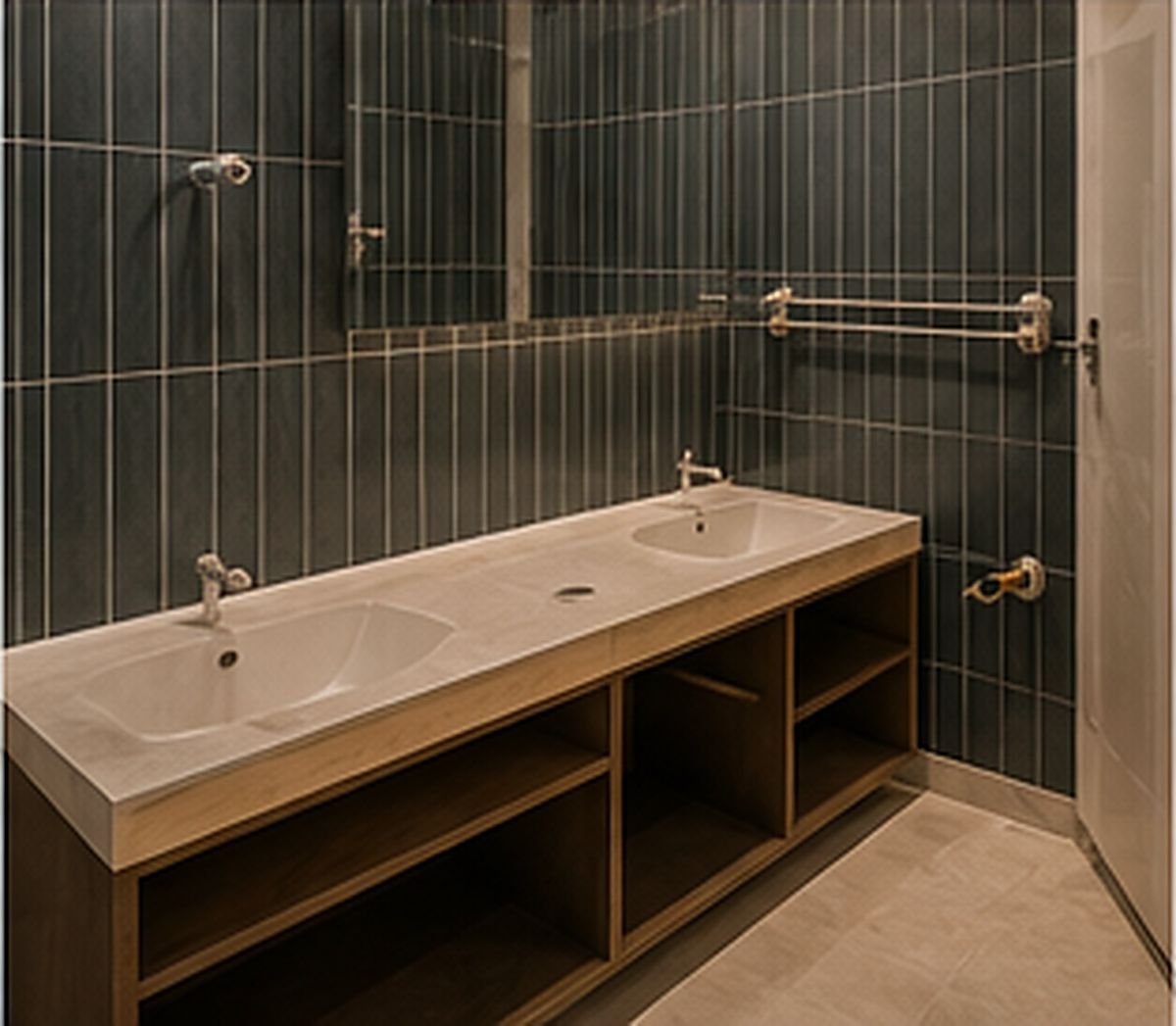 Washroom fit out with tiled walls