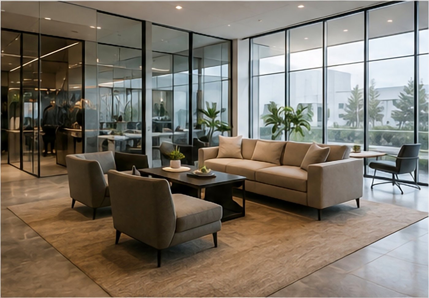 Commercial office interior with glazed meeting rooms