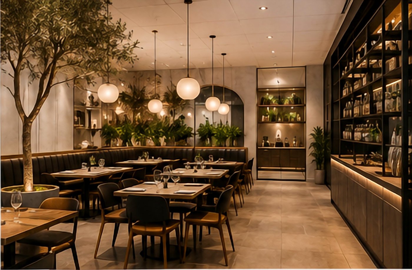 Completed restaurant dining space