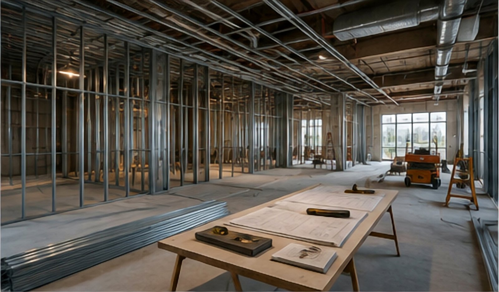 Steel stud framing with construction drawings